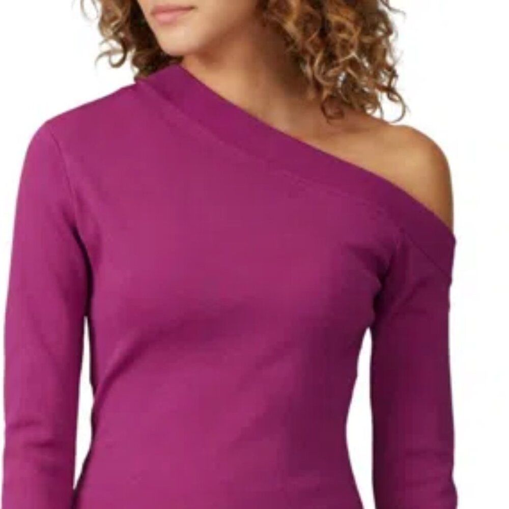 Solace London $395 Purple One Shoulder Asymmetric Knit Top Sweater 10 Med — image 7 of 7